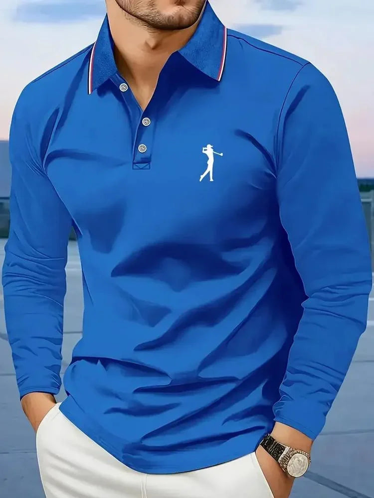 Polo Casual para Hombre - Manga Larga a Rayas Estilo Golf