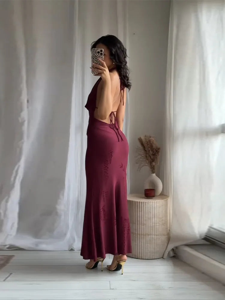 Vestido Rojo Elegante de Fiesta con Escote en V - Diseño Vintage para Mujer