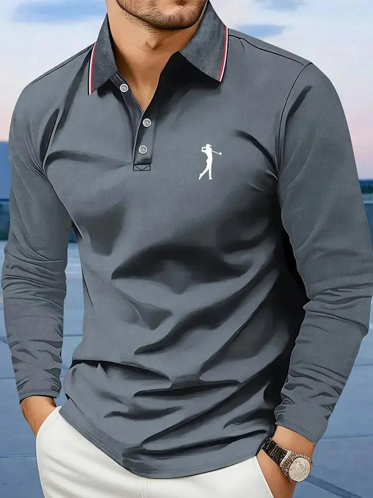 Polo Casual para Hombre - Manga Larga a Rayas Estilo Golf