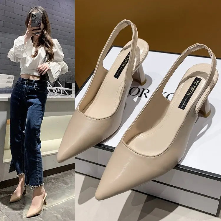 Sandalias Elegantes de Tacón Bajo para Mujer - Punta Puntiaguda Casual