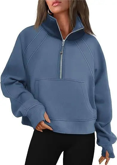 Sudadera Mujer con Media Cremallera - Cuello Alto Holgada Streetwear