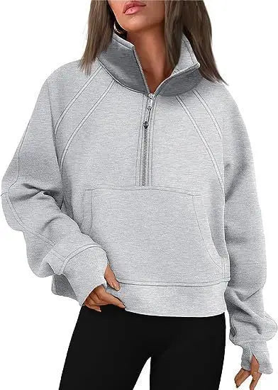 Sudadera Mujer con Media Cremallera - Cuello Alto Holgada Streetwear