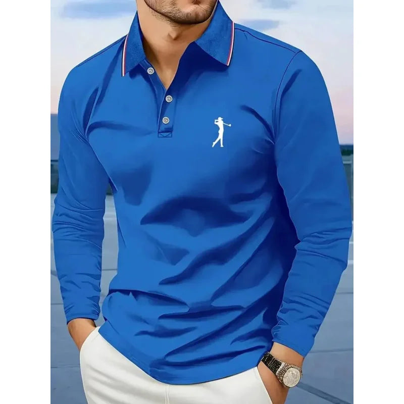 Polo Casual para Hombre - Manga Larga a Rayas Estilo Golf