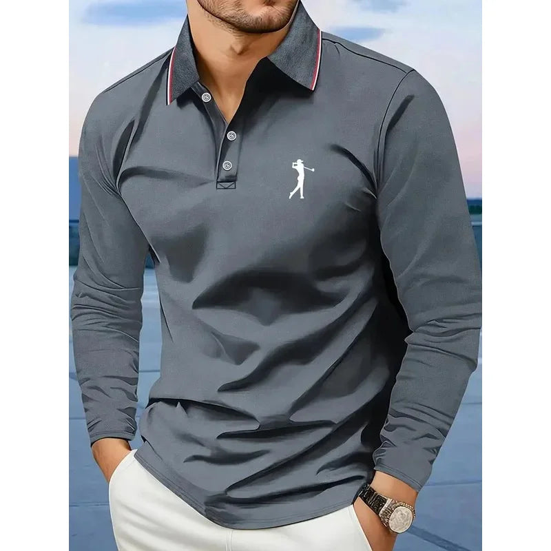 Polo Casual para Hombre - Manga Larga a Rayas Estilo Golf