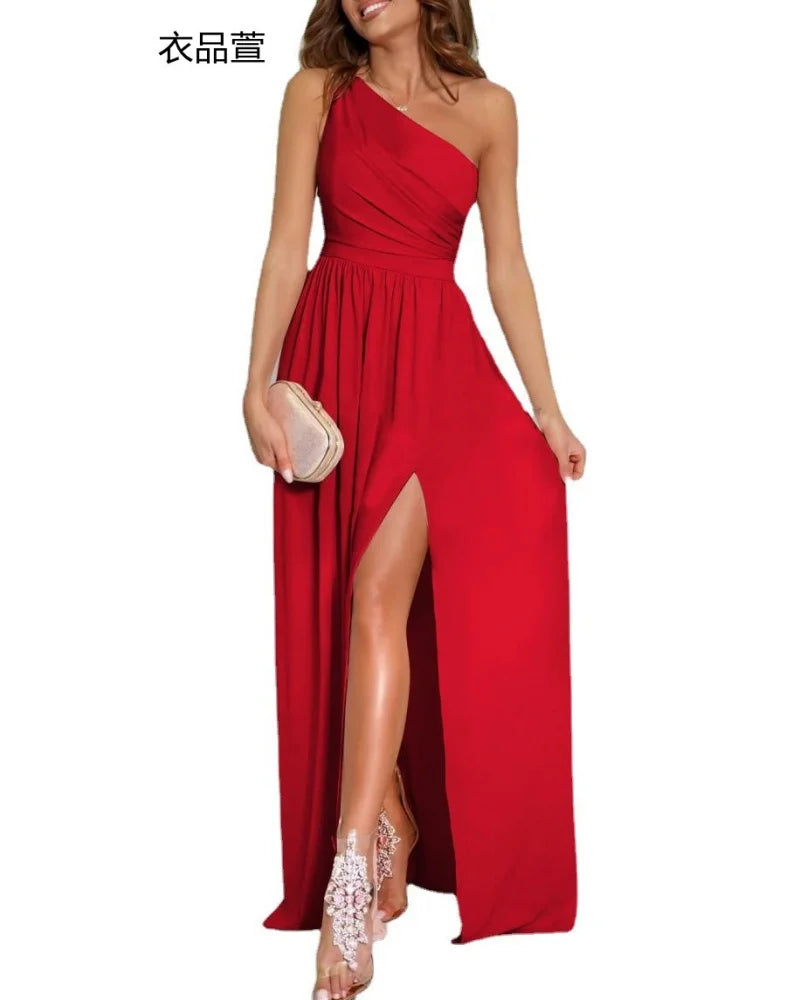 Vestido Largo Elegante de Noche - Un Hombro Sin Espalda para Graduación y Bodas