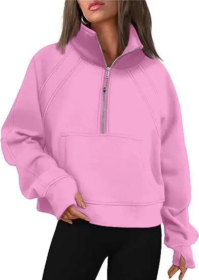 Sudadera Mujer con Media Cremallera - Cuello Alto Holgada Streetwear