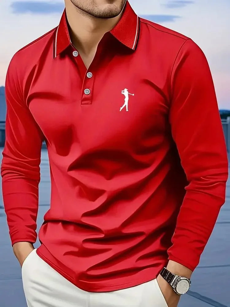 Polo Casual para Hombre - Manga Larga a Rayas Estilo Golf
