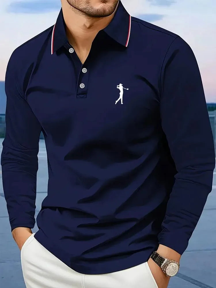 Polo Casual para Hombre - Manga Larga a Rayas Estilo Golf