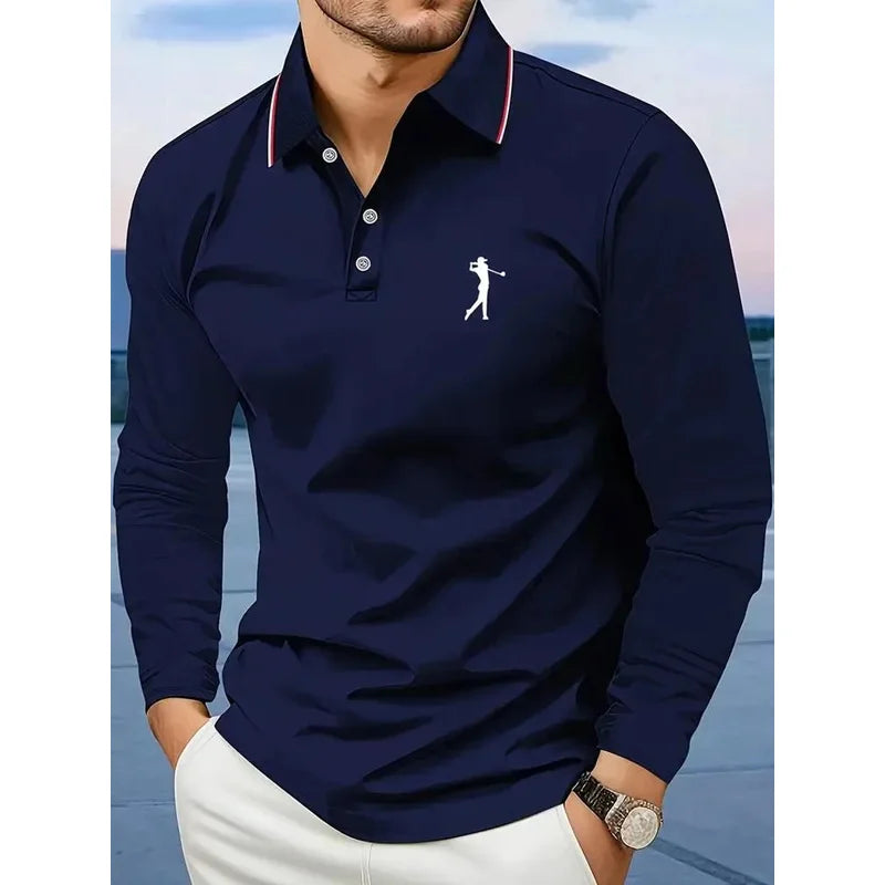 Polo Casual para Hombre - Manga Larga a Rayas Estilo Golf